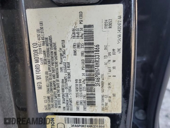 2017 Ford Fusion SE with VIN 3FA6P0H74HR331866, listed as a Copart auction lot 87373214 with 0 mi miles and Non Repairable. Bid and sale history available at carsss.com. Image 12.