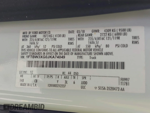 2018 Ford Transit Cargo с VIN 1FTBW3XG0JKA74049, выставлен на аукционе IAAI как лот 42607175 с пробегом 79 297 миль миль и . История ставок и продаж доступна на DreamBid. Изображение 9.