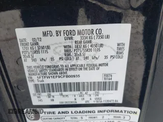 2012 Ford F-150 XL with VIN 1FTFW1EF9CFB00935, listed as a IAAI auction lot 42102973 with 274,018 mi miles. Bid and sale history available at carsss.com. Image 9.