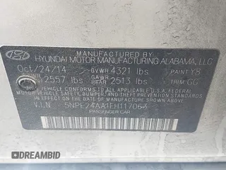 2015 Hyundai Sonata Eco z VIN 5NPE24AA1FH117063, wystawiony jako IAAI lot #42464600 z przebiegiem 252 798 mil mil oraz . Historia ofert i sprzedaży dostępna na DreamBid. Obrazek 9.