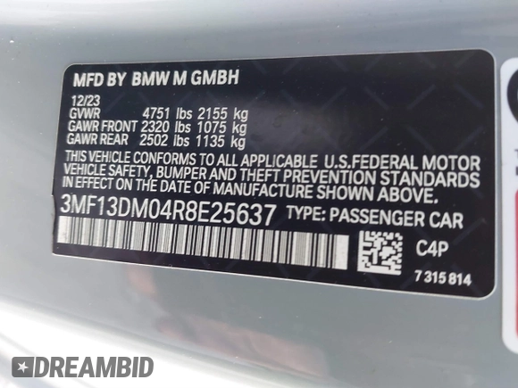2024 BMW M2 z VIN 3MF13DM04R8E25637, wystawiony jako IAAI lot #41556777 z przebiegiem 18 810 mil mil oraz . Historia ofert i sprzedaży dostępna na DreamBid. Obrazek 9.
