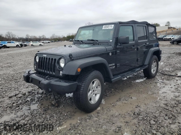 2018 Jeep Wrangler JK Unlimited Sport S with VIN 1C4HJWDG2JL925986, listed as a Copart auction lot 85048114 with 59,333 mi miles and Salvage Title. Bid and sale history available at carsss.com. Image 1.
