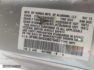 2013 Honda Odyssey Touring with VIN 5FNRL5H93DB076463, listed as a IAAI auction lot 41819994 with 188,911 mi miles. Bid and sale history available at carsss.com. Image 9.