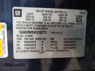 2015 GMC Acadia SLT with VIN 1GKKVRKD4FJ152773, listed as a Copart auction lot 48147595 with 159,160 mi miles and Salvage Title. Bid and sale history available at carsss.com. Image 13.