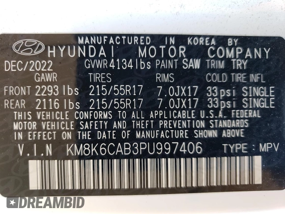 2023 Hyundai Kona SEL with VIN KM8K6CAB3PU997406, listed as a Copart auction lot 51637595 with 51,217 mi miles and Salvage Title. Bid and sale history available at DreamBid. Image 13.