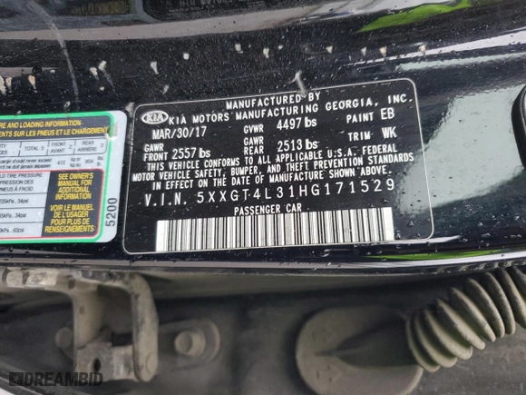 2017 Kia Optima LX with VIN 5XXGT4L31HG171529, listed as a Copart auction lot 47975125 with 149,564 mi miles and Salvage Title. Bid and sale history available at carsss.com. Image 12.