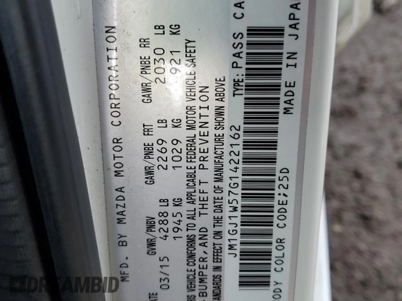 2016 Mazda Mazda6 i Grand Touring with VIN JM1GJ1W57G1422162, listed as a Copart auction lot 51305765 with 75,441 mi miles and Salvage Title. Bid and sale history available at carsss.com. Image 13.