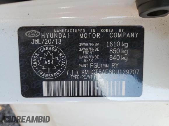 2013 Hyundai Accent GS with VIN KMHCT5AE8DU129707, listed as a Copart auction lot 47930315 with 88,022 mi miles and Clean Title. Bid and sale history available at carsss.com. Image 13.