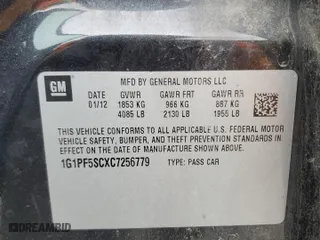 2012 Chevrolet Cruze LT w/1LT with VIN 1G1PF5SCXC7256779, listed as a Copart auction lot 48982165 with 163,183 mi miles and Salvage Title. Bid and sale history available at carsss.com. Image 12.