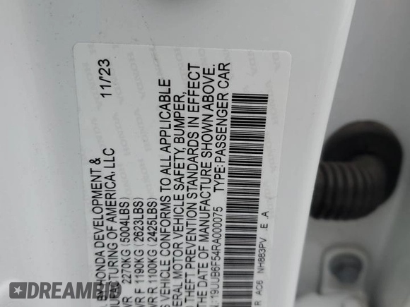 2024 Acura TLX w/A-Spec Package with VIN 19UUB6F54RA000075, listed as a Copart auction lot 43120325 with 9,995 mi miles and Salvage Title. Bid and sale history available at carsss.com. Image 13.