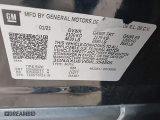 2021 Chevrolet Equinox LT with VIN 3GNAXUEV6ML354505, listed as a IAAI auction lot 41090071 with 66,921 mi miles. Bid and sale history available at carsss.com. Image 9.