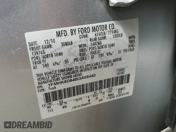 2011 Ford Explorer XLT with VIN 1FMHK8D84BGA08443, listed as a Copart auction lot 55229695 with 131,942 mi miles and Clean Title. Bid and sale history available at DreamBid. Image 12.