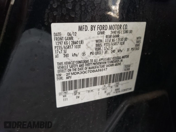 2013 Ford Edge SE with VIN 2FMDK3GC7DBA59317, listed as a Copart auction lot 62963015 with 146,816 mi miles and Salvage title. Bid and sale history available at DreamBid. Image 14.