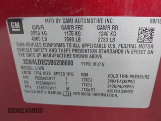 2011 Chevrolet Equinox LT w/1LT with VIN 2CNALDEC5B6208600, listed as a IAAI auction lot 41960296 with 135,166 mi miles. Bid and sale history available at carsss.com. Image 9.
