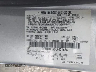 2012 Ford Fusion SE z VIN 3FAHP0HA3CR421636, wystawiony jako IAAI lot #42454385 z przebiegiem 138 282 mil mil oraz . Historia ofert i sprzedaży dostępna na DreamBid. Obrazek 9.