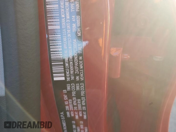 2019 Alfa Romeo Stelvio Ti Lusso z VIN ZASPAKBN0K7C39954, wystawiony jako Copart lot #75512994 z przebiegiem Nie podano mil oraz Szkoda całkowita • Salvage title. Historia ofert i sprzedaży dostępna na DreamBid. Obrazek 13.