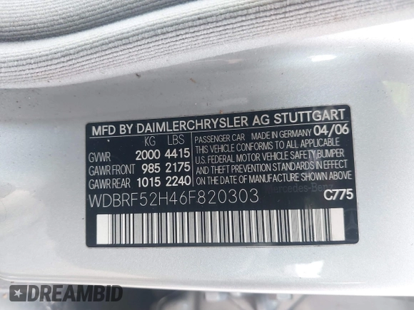 2006 Mercedes-Benz C 230 Sport with VIN WDBRF52H46F820303, listed as a IAAI auction lot 41715195 with 188,391 mi miles and . Bid and sale history available at carsss.com. Image 9.