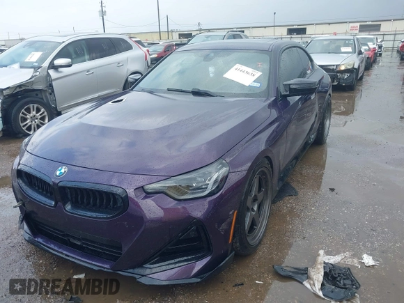 2022 BMW 2 Series M240i xDrive with VIN 3MW53CM03N8C68415, listed as a IAAI auction lot 41443638 with 37,209 mi miles. Bid and sale history available at carsss.com. Image 2.