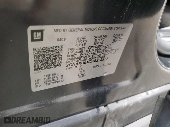 2019 Chevrolet Equinox LT with VIN 2GNAXUEV0K6278877, listed as a Copart auction lot 44242245 with 102,019 mi miles and Clean Title. Bid and sale history available at carsss.com. Image 12.
