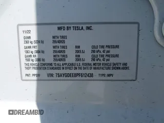 2023 Tesla Model Y Long Range with VIN 7SAYGDEE8PF612438, listed as a IAAI auction lot 41991145 with 29,775 mi miles and . Bid and sale history available at carsss.com. Image 9.