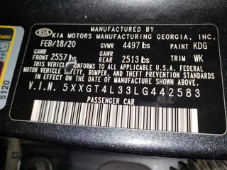 2020 Kia Optima LX with VIN 5XXGT4L33LG442583, listed as a Copart auction lot 49961425 with 85,280 mi miles and Clean Title. Bid and sale history available at carsss.com. Image 12.