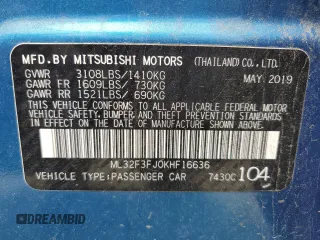 2019 Mitsubishi Mirage ES z VIN ML32F3FJ0KHF16636, wystawiony jako Copart lot #58084715 z przebiegiem 74 305 mil mil oraz Szkoda całkowita • Salvage title. Historia ofert i sprzedaży dostępna na DreamBid. Obrazek 13.
