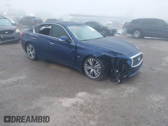 2019 Infiniti Q50 Luxe with VIN JN1EV7AP7KM519475, listed as a IAAI auction lot 41646571 with 39,155 mi miles and . Bid and sale history available at DreamBid. Image 1.