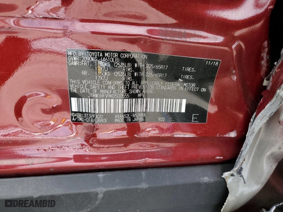 2019 Toyota RAV4 XLE with VIN JTMW1RFV9KD500555, listed as a Copart auction lot 48902165 with 84,377 mi miles and Salvage Title. Bid and sale history available at carsss.com. Image 15.
