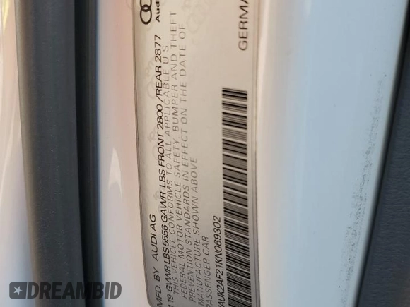 2019 Audi A6 Premium with VIN WAUK2AF21KN069302, listed as a Copart auction lot 47126435 with 0 mi miles and Salvage Title. Bid and sale history available at carsss.com. Image 14.