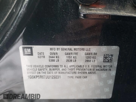 2018 Cadillac CT6 Sport AWD with VIN 1G6KP5R67JU129231, listed as a Copart auction lot 89267215 with 138,886 mi miles and Salvage title. Bid and sale history available at DreamBid. Image 12.