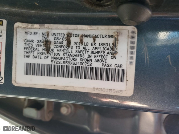 2006 Pontiac Vibe with VIN 5Y2SL658X6Z400752, listed as a Copart auction lot 46369435 with 0 mi miles and Salvage Title. Bid and sale history available at carsss.com. Image 12.