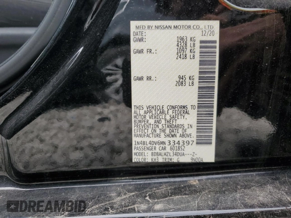 2021 Nissan Altima SV with VIN 1N4BL4DV6MN334397, listed as a Copart auction lot 53018595 with Not Provided miles and Clean Title. Bid and sale history available at carsss.com. Image 13.