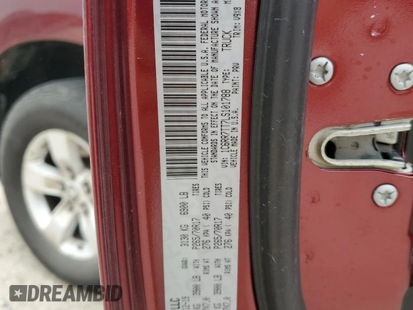 2020 Ram 1500 SLT z VIN 1C6RR7TT7LS101788, wystawiony jako Copart lot #51810895 z przebiegiem 109 046 mil mil oraz Szkoda całkowita • Salvage title. Historia ofert i sprzedaży dostępna na DreamBid. Obrazek 12.
