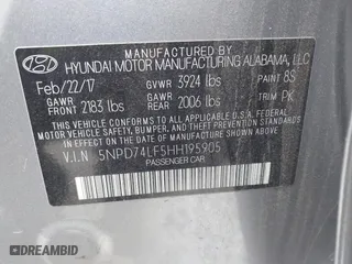 2017 Hyundai Elantra SE with VIN 5NPD74LF5HH195905, listed as a IAAI auction lot 41827708 with 84,897 mi miles. Bid and sale history available at carsss.com. Image 9.