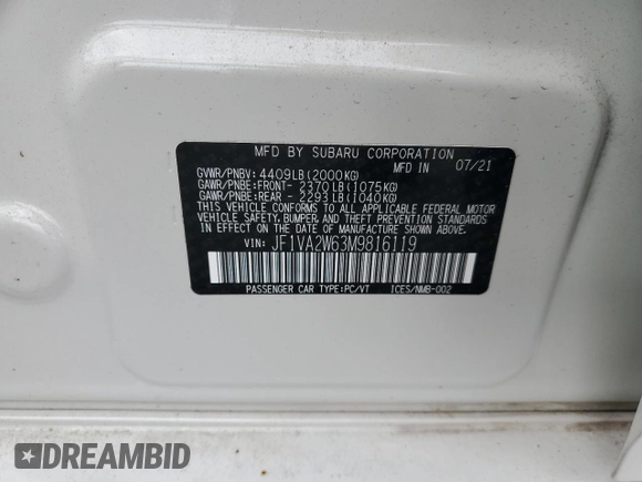 2021 Subaru WRX STI Limited with VIN JF1VA2W63M9816119, listed as a Copart auction lot 67049163 with 12,019 mi miles and . Bid and sale history available at DreamBid. Image 13.