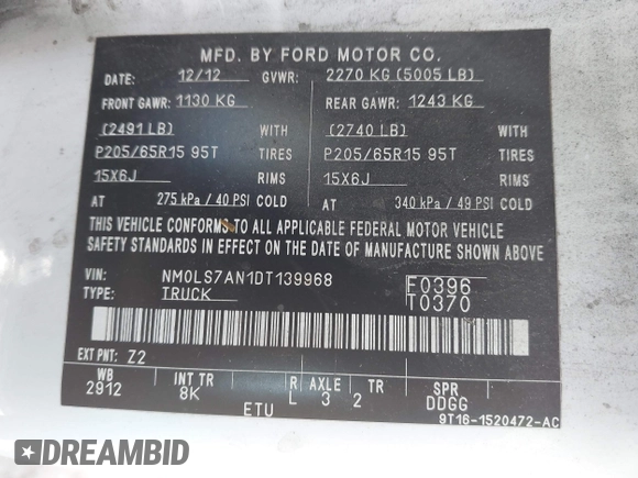 2013 Ford Transit Connect XL with VIN NM0LS7AN1DT139968, listed as a IAAI auction lot 42500646 with 174,538 mi miles and . Bid and sale history available at DreamBid. Image 9.