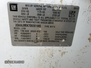 2013 GMC Terrain SLE with VIN 2GKALMEK7D6361885, listed as a Copart auction lot 59051385 with 101,673 mi miles and Salvage title. Bid and sale history available at DreamBid. Image 13.