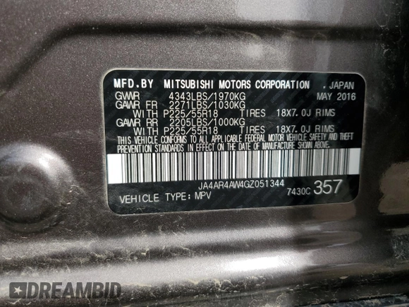 2016 Mitsubishi Outlander SEL with VIN JA4AR4AW4GZ051344, listed as a Copart auction lot 48569765 with 109,588 mi miles and Salvage title. Bid and sale history available at DreamBid. Image 14.