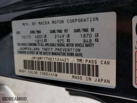 2014 Mazda Mazda3 i SV with VIN JM1BM1T7XE1124421, listed as a Copart auction lot 70653413 with 0 mi miles and Salvage Title. Bid and sale history available at carsss.com. Image 12.