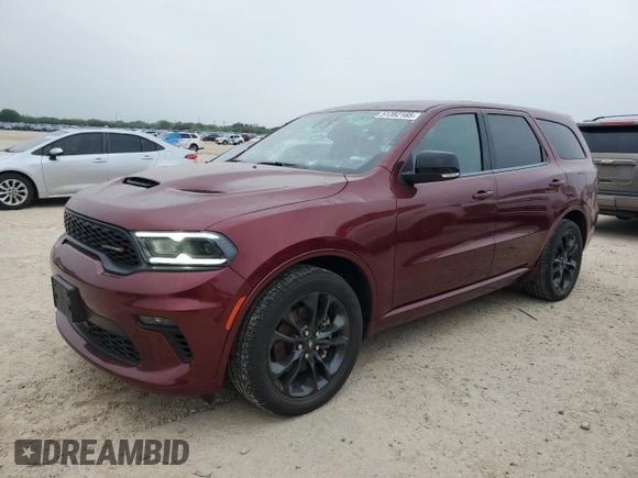 2022 Dodge Durango GT Plus with VIN 1C4RDHDG4NC198749, listed as a Copart auction lot 51352165 with 33,340 mi miles and Clean title. Bid and sale history available at DreamBid. Image 1.