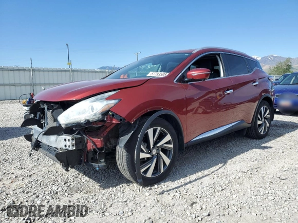 2015 Nissan Murano Platinum with VIN 5N1AZ2MH4FN284018, listed as a Copart auction lot 57793505 with 68,990 mi miles and Salvage title. Bid and sale history available at DreamBid. Image 1.