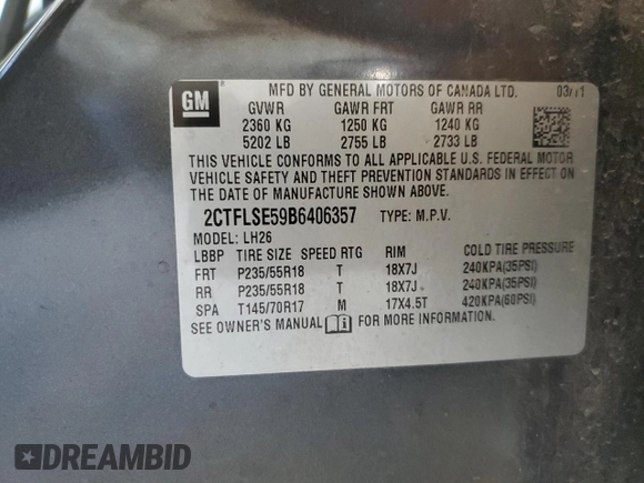2011 GMC Terrain SLE-2 with VIN 2CTFLSE59B6406357, listed as a Copart auction lot 76033014 with 133,886 mi miles and Clean Title. Bid and sale history available at DreamBid. Image 13.
