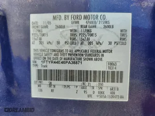 2006 Ford Ranger STX with VIN 1FTYR44E46PA38871, listed as a Copart auction lot 57675114 with 264,692 mi miles and Salvage Title. Bid and sale history available at carsss.com. Image 12.