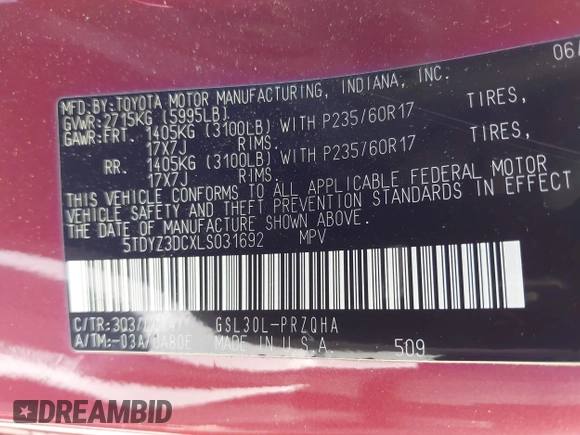 2020 Toyota Sienna XLE Auto Access Seat with VIN 5TDYZ3DCXLS031692, listed as a IAAI auction lot 42138270 with 71,971 mi miles and . Bid and sale history available at DreamBid. Image 9.