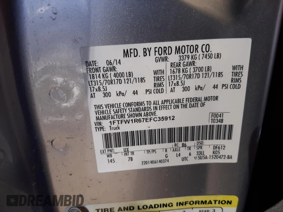 2014 Ford F-150 SVT Raptor with VIN 1FTFW1R67EFC35912, listed as a Copart auction lot 46139684 with 187,454 mi miles and Salvage Title. Bid and sale history available at carsss.com. Image 12.