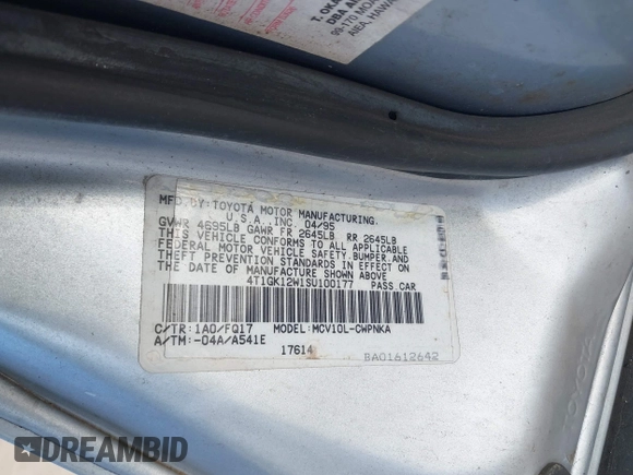 1995 Toyota Camry LE z VIN 4T1GK12W1SU100177, wystawiony jako IAAI lot #41338427 z przebiegiem 128 733 mil mil oraz . Historia ofert i sprzedaży dostępna na DreamBid. Obrazek 9.