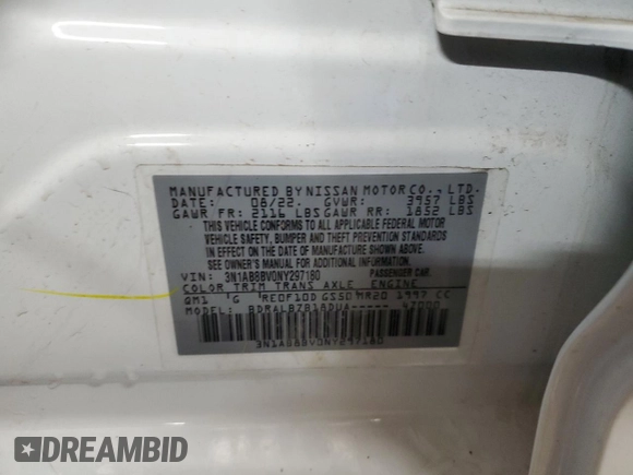 2022 Nissan Sentra S with VIN 3N1AB8BV0NY297180, listed as a Copart auction lot 50519955 with 29,415 mi miles and Salvage Title. Bid and sale history available at carsss.com. Image 12.