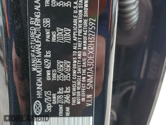 2024 Hyundai Tucson SE with VIN 5NMJA3DEXRH327592, listed as a Copart auction lot 42530425 with 34,938 mi miles and Salvage Title. Bid and sale history available at DreamBid. Image 14.