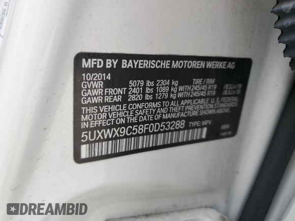 2015 BMW X3 xDrive28i z VIN 5UXWX9C58F0D53288, wystawiony jako Copart lot #55273745 z przebiegiem 61 443 mil mil oraz Szkoda całkowita • Salvage title. Historia ofert i sprzedaży dostępna na DreamBid. Obrazek 13.