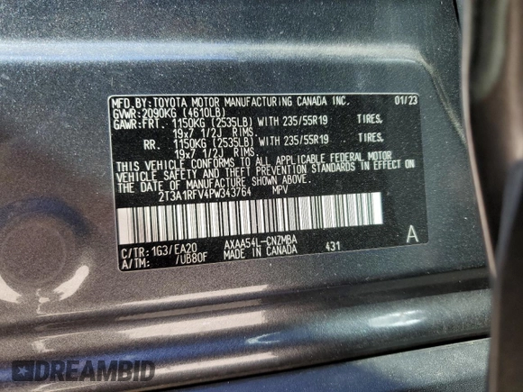 2023 Toyota RAV4 XLE Premium with VIN 2T3A1RFV4PW343764, listed as a Copart auction lot 76499994 with 0 mi miles and Salvage Title. Bid and sale history available at carsss.com. Image 13.